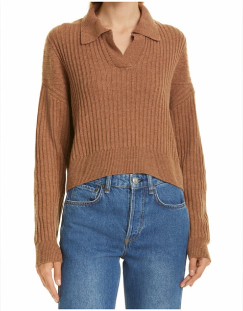 Rag & Bone Maxine Ribbed Merino Wool & Cotton Blend Polo Sweater