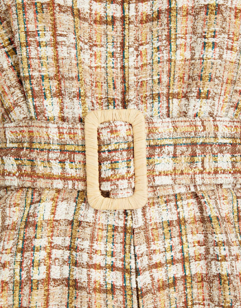 Sandro Acacia Playsuit aus kariertem Tweed aus einer Baumwollmischung mit Gürtel