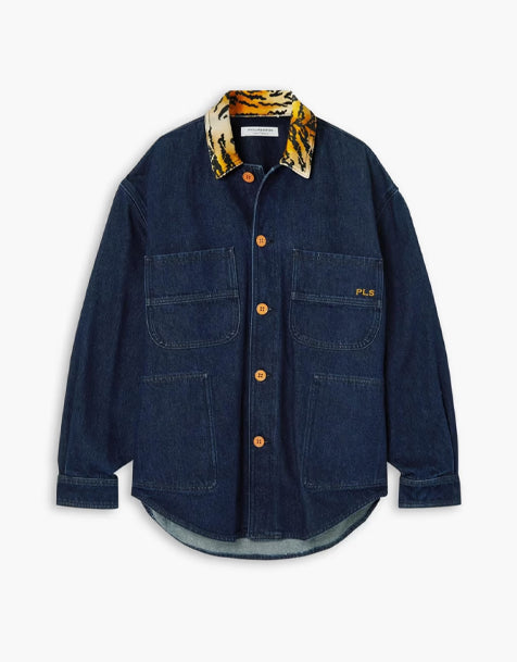 Philosophy di Lorenzo Serafini Jeansjacke mit Tigerprint-Besatz