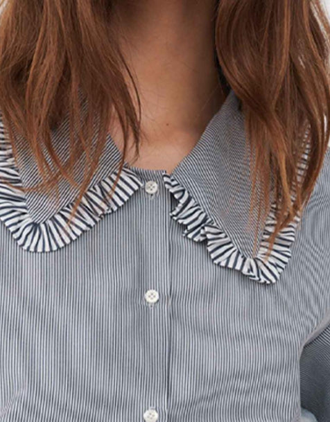 Maje Gestreifte Hemdbluse Mit Hohem Kragen