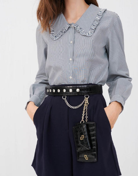 Maje Gestreifte Hemdbluse Mit Hohem Kragen