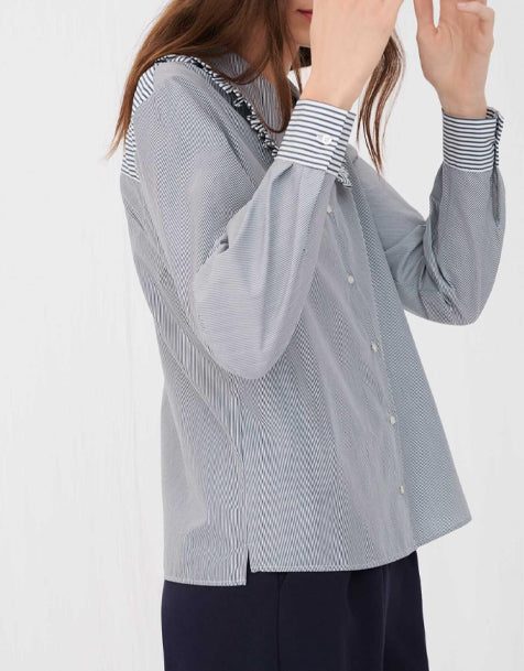 Maje Gestreifte Hemdbluse Mit Hohem Kragen